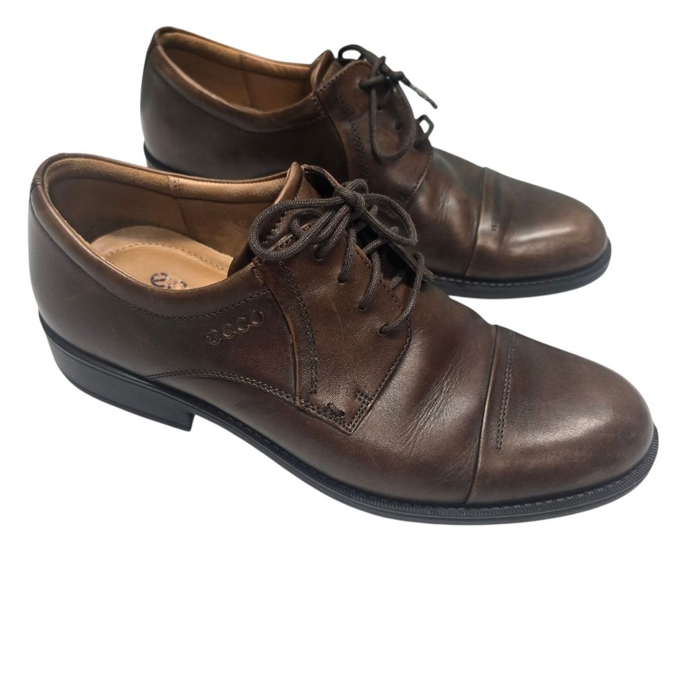 Mens Ecco Lace Up Dress Shoes Brown Sz 42 Extra Width